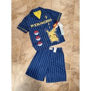 Pokemon Boys Pikachu 2pc Short Sleeve Baseball Jersey Shirt Pajama Set Sz. M (8)